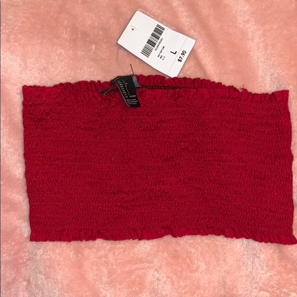 red smocked tube top